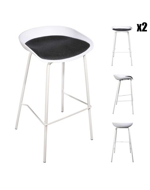 2 Tabourets De Bar Hella blancs - 43x43x84 cm