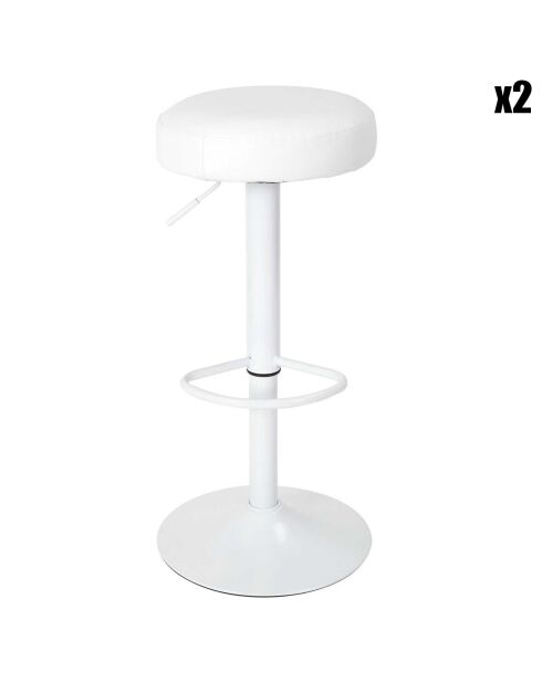 2 Tabourets De Bar Reglable Mumford blancs - 36x36x63.5 cm