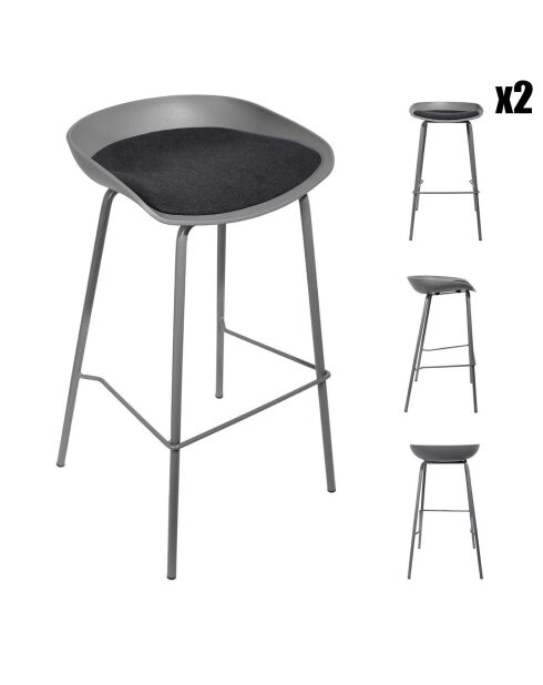 2 Tabourets De Bar Hella gris - 43x43x84 cm