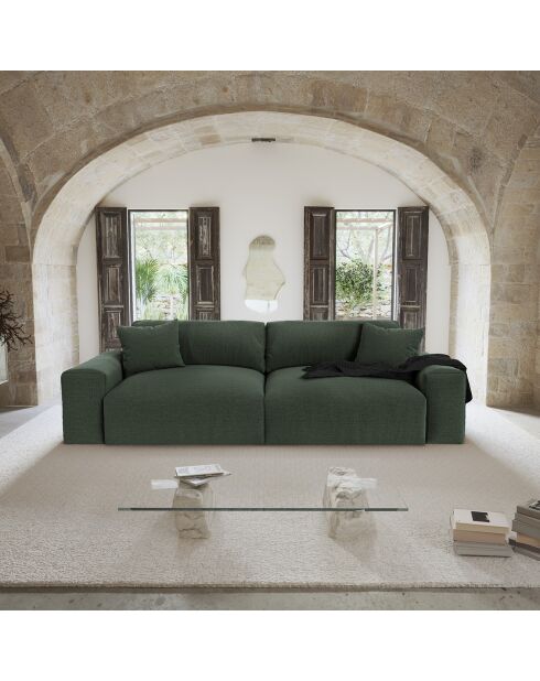 Canapé 3 places Joy Tissu tramé toucher doux vert kaki  - 220x120x75 cm