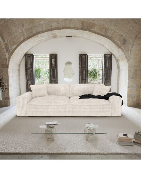 Canapé 3 places Joy Velours côtelé XXL crème - 240x120x75 cm