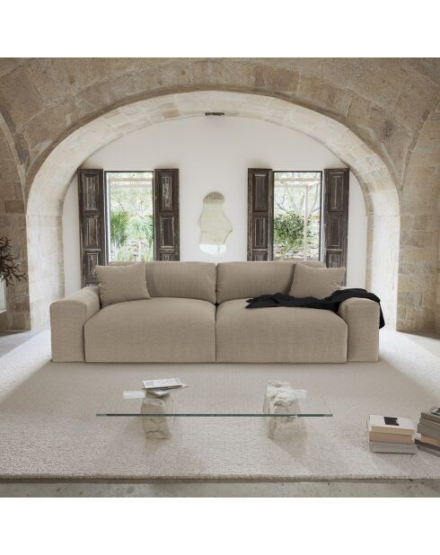 Canapé 4 places Joy Tissu tramé toucher doux taupe - 240x120x75 cm