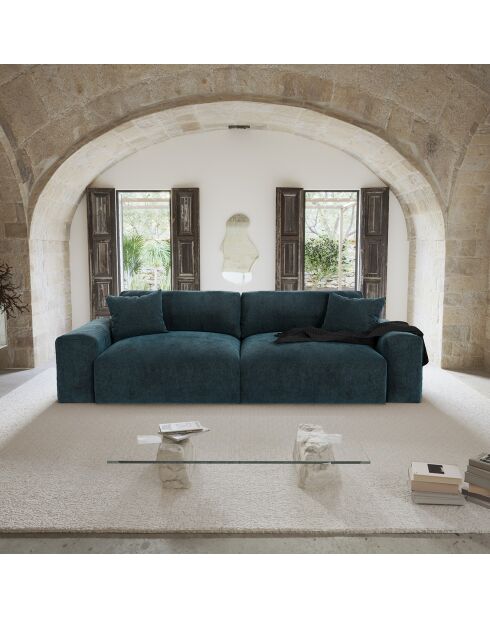Canapé 4 places Joy Velours bleu paon - 240x120x75 cm