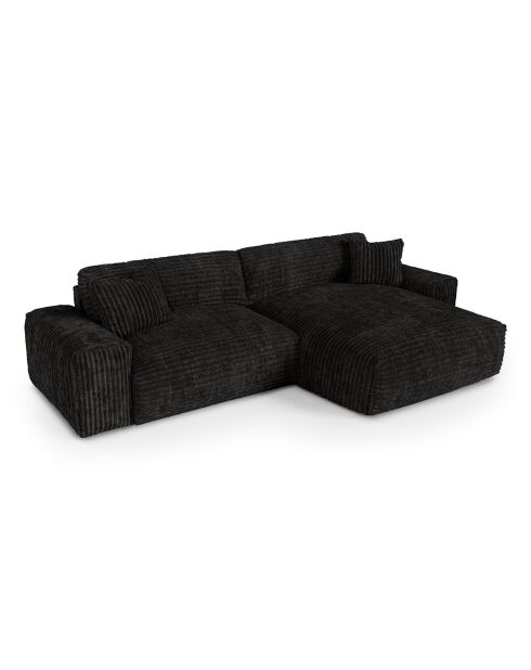 Canapé angle droit Joy Velours côtelé XXL noir - 310x174x75 cm