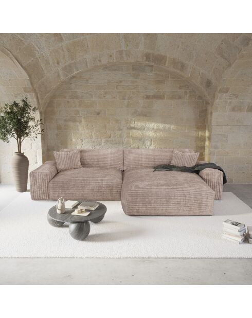 Canapé angle droit Joy Velours côtelé XXL taupe - 310x174x75 cm