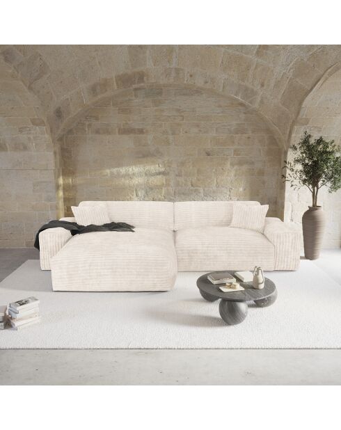 Canapé angle gauche Joy Velours côtelé XXL crème - 310x174x75 cm