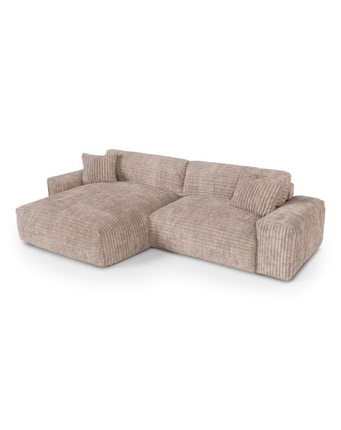 Canapé angle gauche Joy Velours côtelé XXL taupe - 310x174x75 cm
