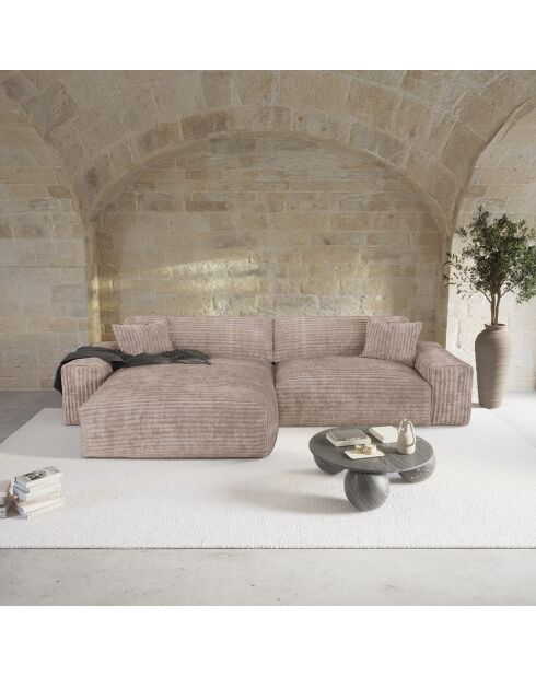 Canapé angle gauche Joy Velours côtelé XXL taupe - 310x174x75 cm