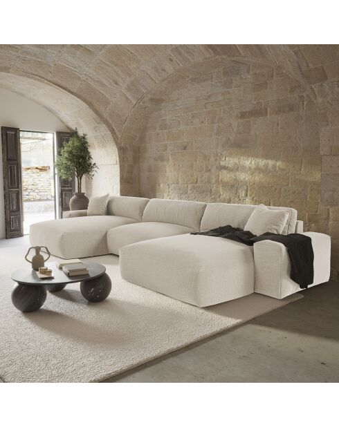 Canapé Panoramique Joy Tissu tramé toucher doux beige  - 420x174x75 cm