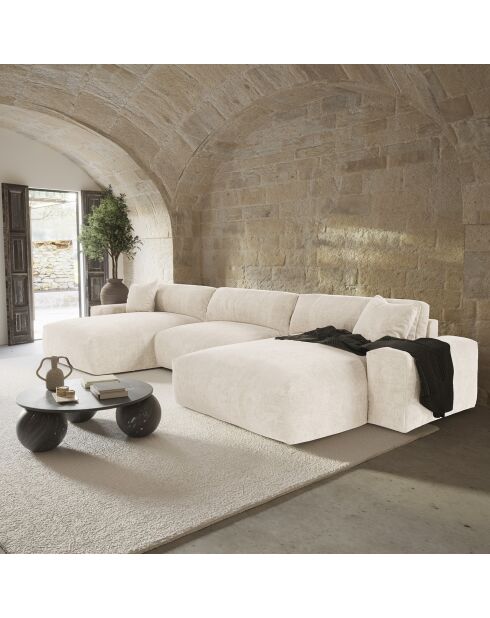 Canapé Panoramique Joy Velours crème - 420x174x75 cm