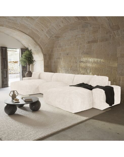 Canapé panoramique Joy Velours côtelé XXL crème - 420x174x75 cm