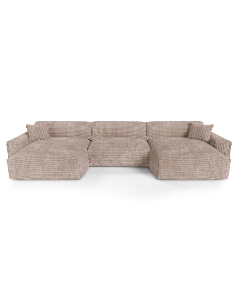 Canapé panoramique Joy Velours côtelé XXL taupe - 420x174x75 cm