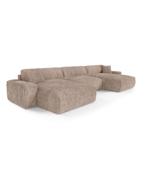 Canapé panoramique Joy Velours côtelé XXL taupe - 420x174x75 cm