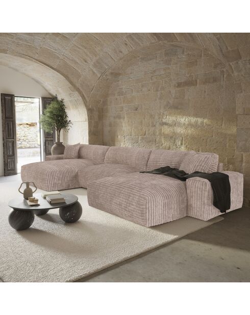 Canapé panoramique Joy Velours côtelé XXL taupe - 420x174x75 cm