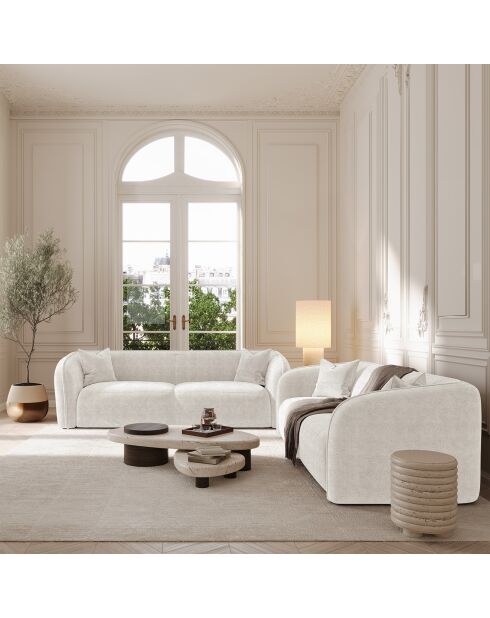 Jules Velours 3-Sitzer-Sofa, cremefarbener Samt, 215 x 93 x 70 cm