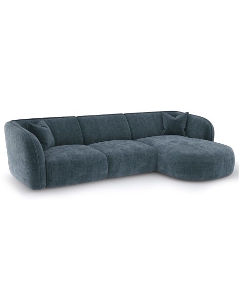 Canapé d'angle droit Jules Velours gaufré bleu minéral - 278x160x70 cm