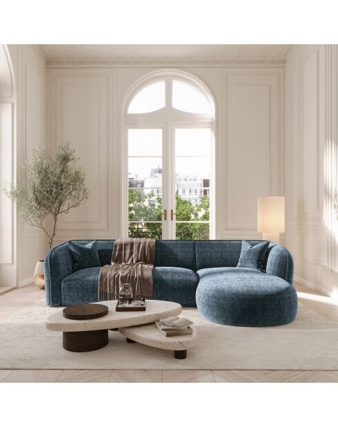 Canapé d'angle droit Jules Velours gaufré bleu minéral - 278x160x70 cm
