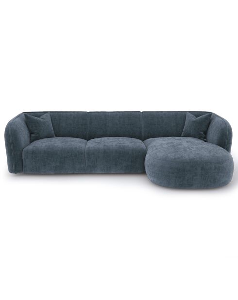 Canapé d'angle droit Jules Velours gaufré bleu minéral - 278x160x70 cm