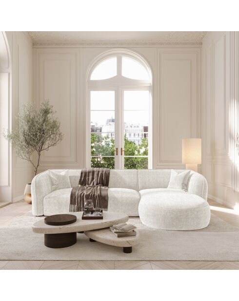 Canapé d'angle droit Jules Velours gaufré crème - 278x160x70 cm