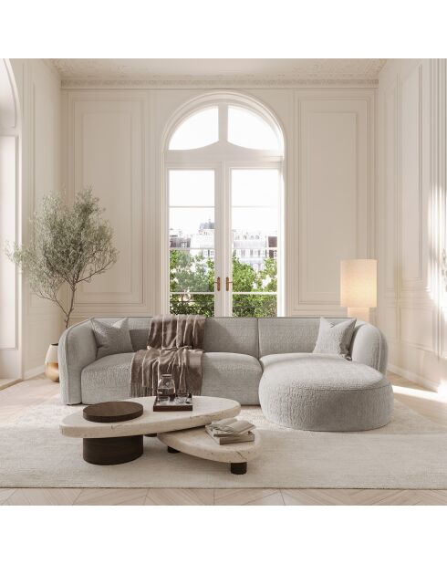 Canapé d'angle droit Jules Velours à motifs beige - 278x160x70 cm