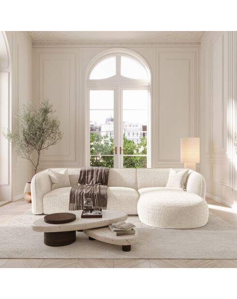 Canapé d'angle droit Jules Velours à motifs crème - 278x160x70 cm