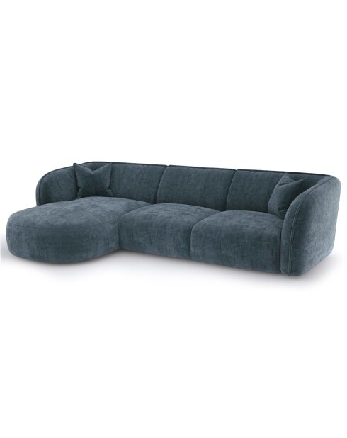 Canapé d'angle gauche Jules Velours gaufré bleu minéral - 278x160x70 cm