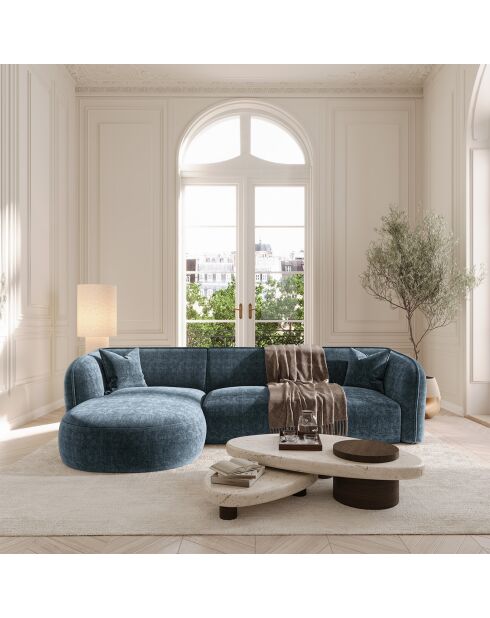 Canapé d'angle gauche Jules Velours gaufré bleu minéral - 278x160x70 cm