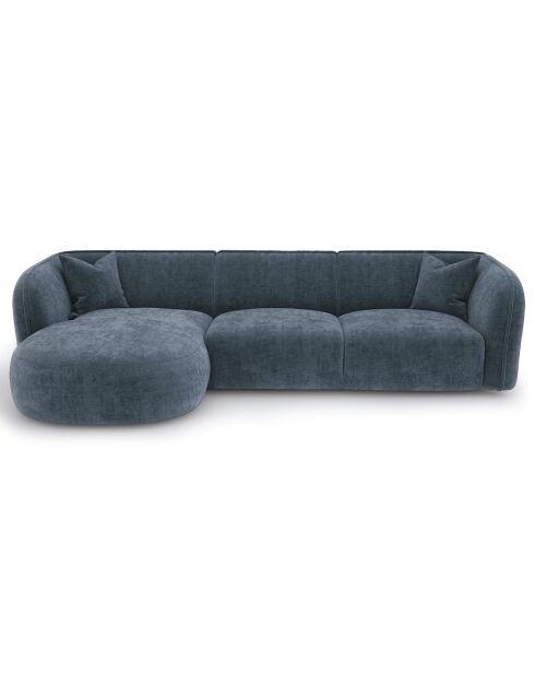 Canapé d'angle gauche Jules Velours gaufré bleu minéral - 278x160x70 cm
