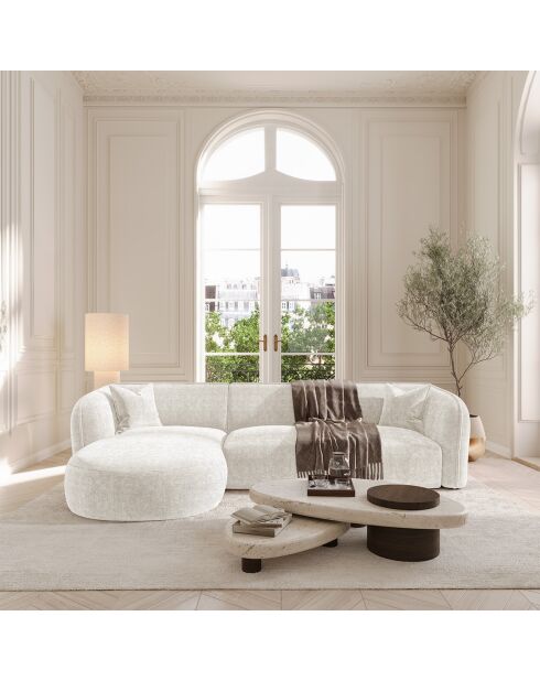 Canapé d'angle gauche Jules Velours gaufré crème - 278x160x70 cm