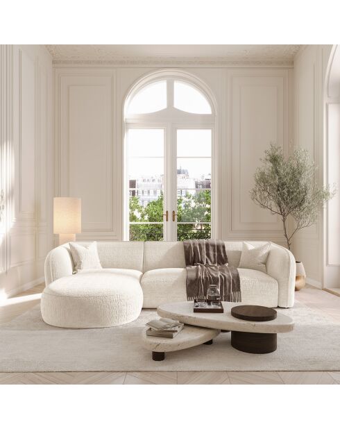 Canapé d'angle gauche Jules Velours à motifs crème - 278x160x70 cm