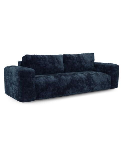 Canapé convertible avec coffre finition noyer Kay Velours éléphant bleu nuit - 260x100x83 cm