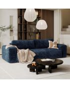 Canapé convertible avec coffre finition noyer Kay Velours éléphant bleu nuit - 260x100x83 cm