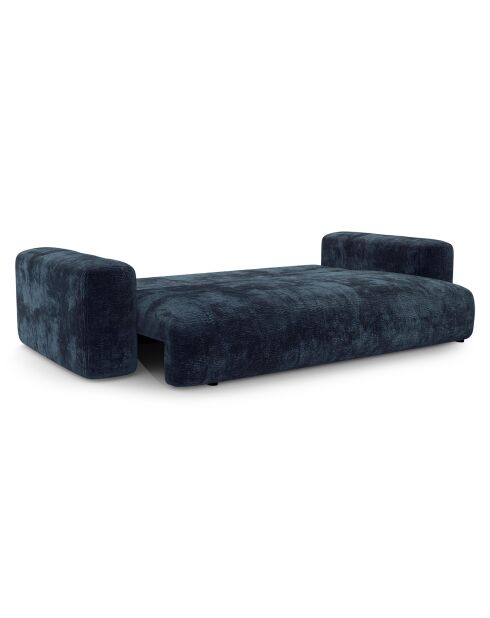 Canapé convertible avec coffre finition noyer Kay Velours éléphant bleu nuit - 260x100x83 cm