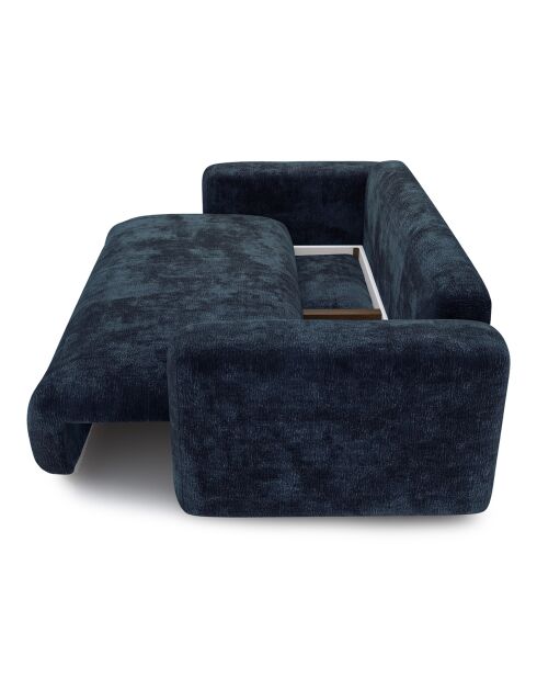 Canapé convertible avec coffre finition noyer Kay Velours éléphant bleu nuit - 260x100x83 cm