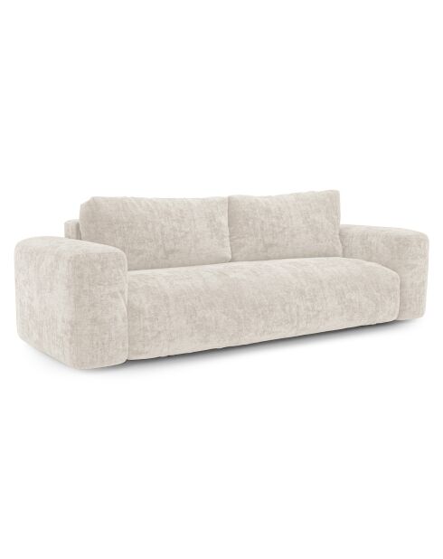 Canapé convertible avec coffre finition noyer Kay Velours gaufré crème - 260x100x83 cm