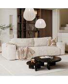 Canapé convertible avec coffre finition noyer Kay Velours gaufré crème - 260x100x83 cm