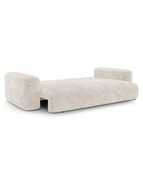Canapé convertible avec coffre finition noyer Kay Velours gaufré crème - 260x100x83 cm