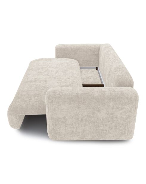 Canapé convertible avec coffre finition noyer Kay Velours gaufré crème - 260x100x83 cm