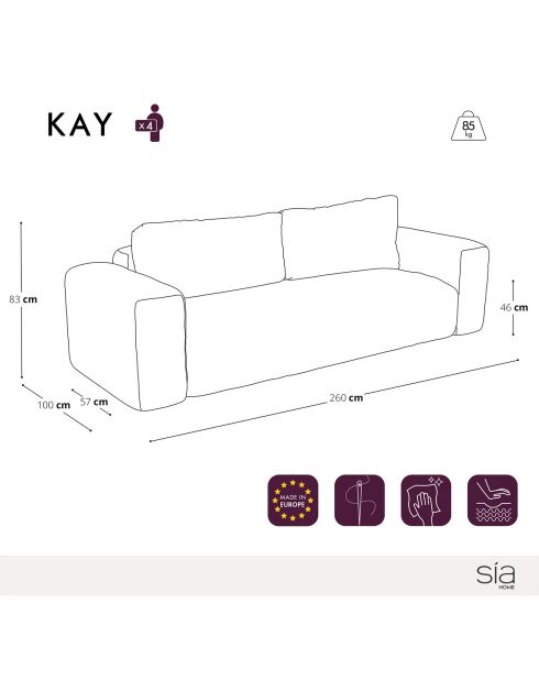 Canapé convertible avec coffre finition noyer Kay Velours gaufré crème - 260x100x83 cm