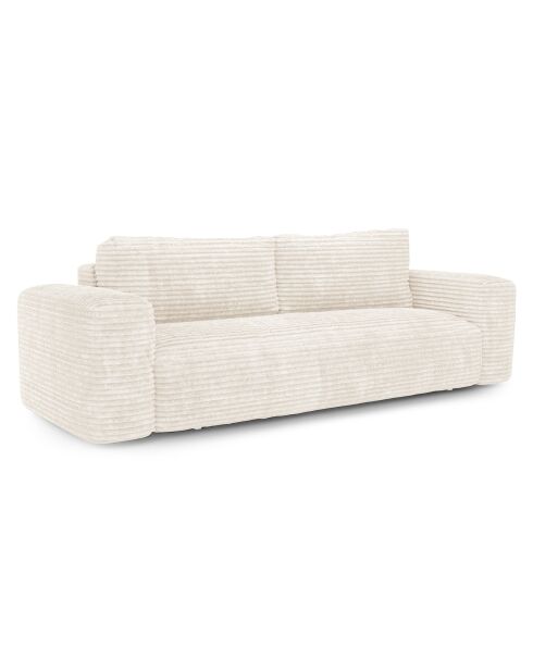 Canapé convertible avec coffre finition noyer Kay Velours côtelé XXL crème - 260x100x83 cm