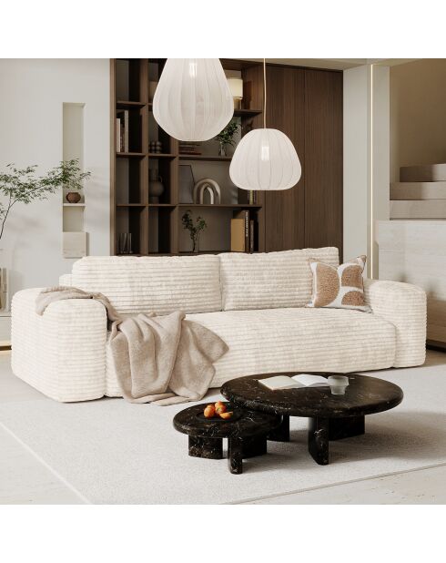 Canapé convertible avec coffre finition noyer Kay Velours côtelé XXL crème - 260x100x83 cm