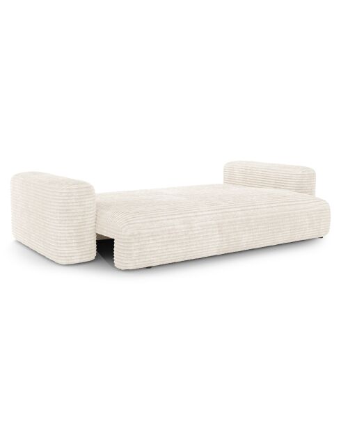 Canapé convertible avec coffre finition noyer Kay Velours côtelé XXL crème - 260x100x83 cm