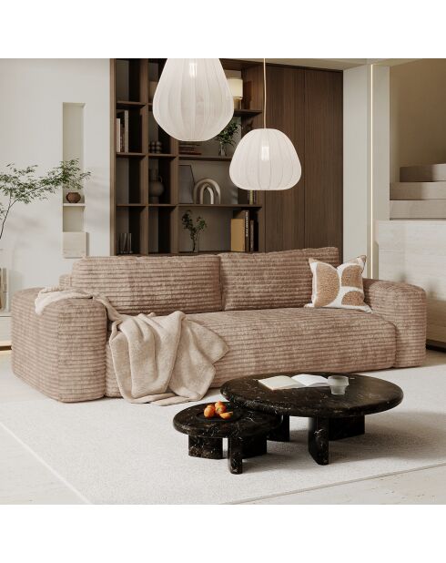 Canapé convertible avec coffre finition noyer Kay Velours côtelé XXL taupe - 260x100x83 cm