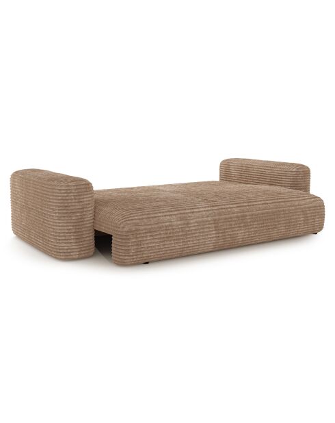 Canapé convertible avec coffre finition noyer Kay Velours côtelé XXL taupe - 260x100x83 cm