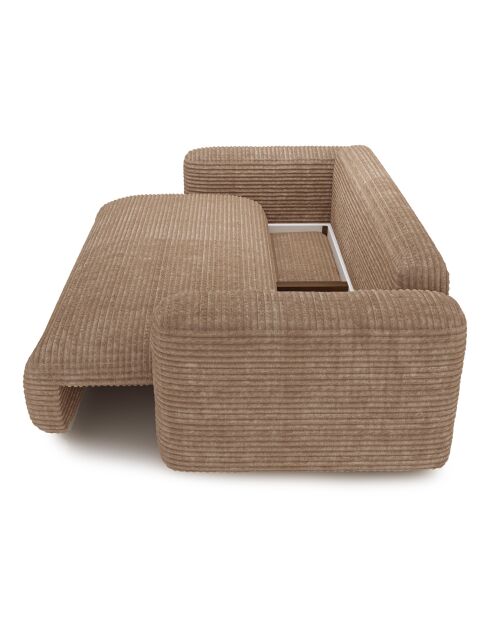 Ausziehbares Sofa mit Truhe aus Nussbaumholz, Kay Kay XXL, taupefarbener Kord - 260x100x83 cm