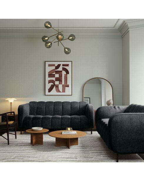 Canapé 3 places Lola Velours anthracite foncé - 202x99x75 cm