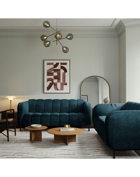 Canapé 3 places Lola Velours bleu paon - 202x99x75 cm