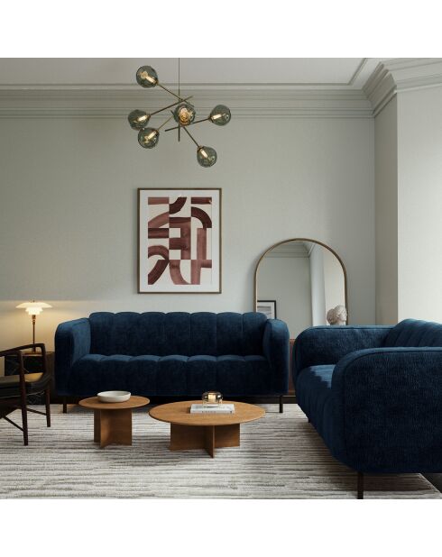 Canapé 3 places Lola Velours éléphant bleu nuit - 202x99x75 cm