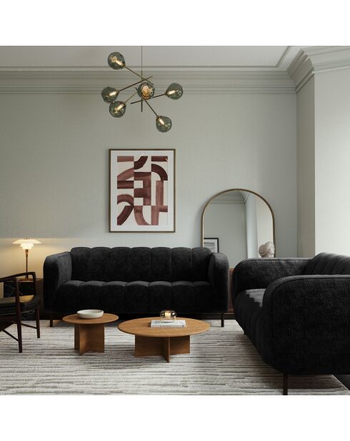 Canapé 3 places Lola Velours éléphant noir - 202x99x75 cm