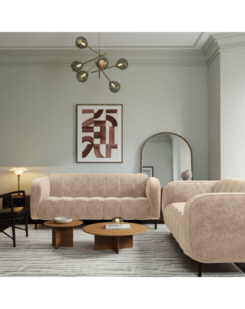 Canapé 3 places Lola Velours éléphant taupe - 202x99x75 cm